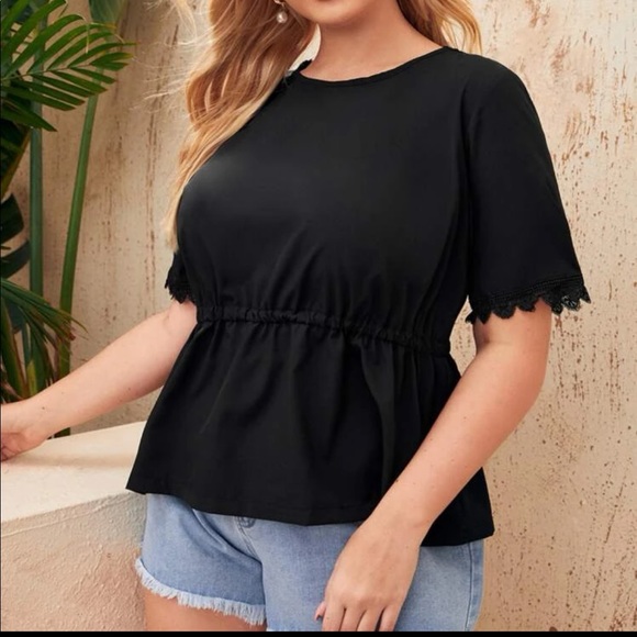 Plus Size Lace Criss Cross Back Peplum Blouse with Tie Waist, Size 4X, New - Picture 3 of 7